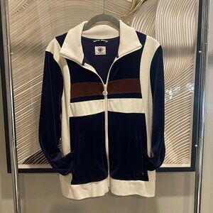Tory Sport Velour Colorblock Track Jacket (M, Blue + Cream + Brown)